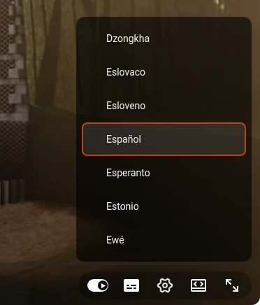 Lista de idiomas de Traducción automática en el reproductor de YouTube con Español resaltado