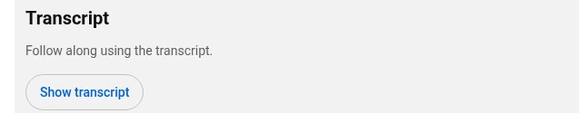 The Transcript section in a YouTube video description with the Show transcript button
